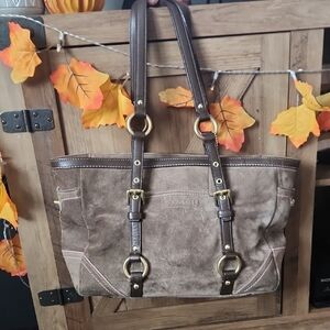 Vintage Coach Tan Suede Tote with Gold Hardware